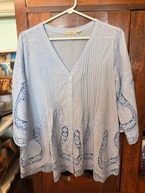 Soft Surroundings Womens Peasant Top Crochet Lace Detail Cotton Boho Cottage S